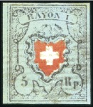 Stamp of Switzerland / Schweiz » Rayonmarken » Rayon I, dunkelblau ohne Kreuzeinfassung Type 25, grünlichblau, mit Raute entwertet, gut ge