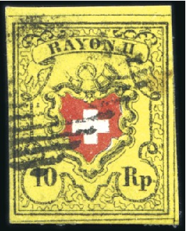 Stamp of Switzerland / Schweiz » Rayonmarken » Rayon II, gelb, ohne Kreuzeinfassung (STEIN B) Type 4 B/RU mit 3/12 Kreuzeinfassung auf Kartonpap