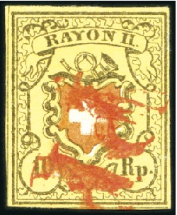 Stamp of Switzerland / Schweiz » Rayonmarken » Rayon II, gelb, ohne Kreuzeinfassung (STEIN A 2) Type 14 A2/LU mit kleinen Spuren von Kreuzeinfassu