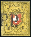 Stamp of Switzerland / Schweiz » Rayonmarken » Rayon II, gelb, ohne Kreuzeinfassung (STEIN A 1) Type 2 A1/U tieforangegelb (TABAK) sauber entwerte