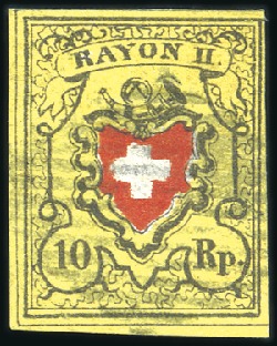 Stamp of Switzerland / Schweiz » Rayonmarken » Rayon II, gelb, ohne Kreuzeinfassung (STEIN A 2) Type 33 A2/RO mit schwarzer Raute zart entwertet, 