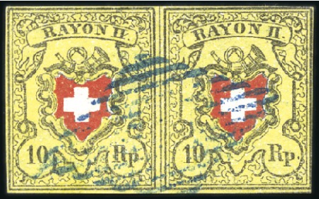 Stamp of Switzerland / Schweiz » Rayonmarken » Rayon II, gelb, ohne Kreuzeinfassung (STEIN E) Typen 11 und 12 E/RU im waagr. Paar mit Abart: Sei