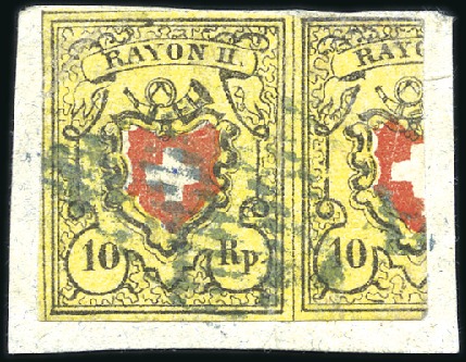 Stamp of Switzerland / Schweiz » Rayonmarken » Rayon II, gelb, ohne Kreuzeinfassung (STEIN D) Typen 1 + 2 D/LO als waagr. 1 1/2 Stück entwertete