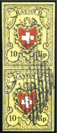 Stamp of Switzerland / Schweiz » Rayonmarken » Rayon II, gelb, ohne Kreuzeinfassung (STEIN D) Typen 5 + 13 als senkr. Paar mit nur einer schwarz