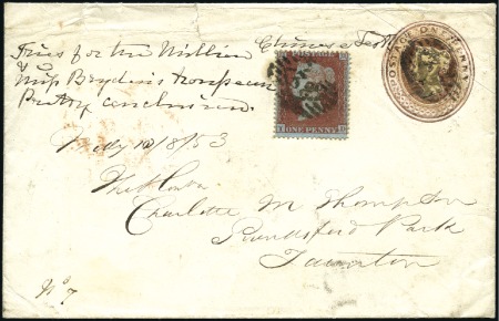 Stamp of Great Britain » 1854-70 Perforated Line Engraved ARCHER TRIAL PERF: 1853 (Aug 10) 1d Pink postal st