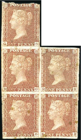 1d Red-Brown pl.18 imperforate irregular block of 