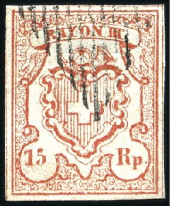 Stamp of Switzerland / Schweiz » Rayonmarken » Rayon III, kleine Ziffer (Rp.) Type 6 mit schwarzer Raute entwertet, leichte diag