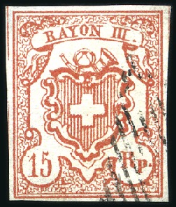 Stamp of Switzerland / Schweiz » Rayonmarken » Rayon III (grosse Ziffer) Type 3 mit schwarzer Raute zart entwertet, ringsum