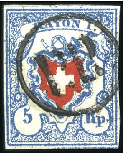 Stamp of Switzerland / Schweiz » Rayonmarken » Rayon I, hellblau, ohne KE (STEIN B2) Type 37 B2/RO mit PP im Kreis (AW Nr. 313) entwert