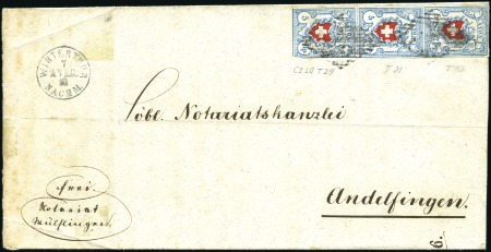 Stamp of Switzerland / Schweiz » Rayonmarken » Rayon I, hellblau, ohne KE (STEIN C2) Typen 13+21+29 C2/LO als senkr. Dreierstreife entw