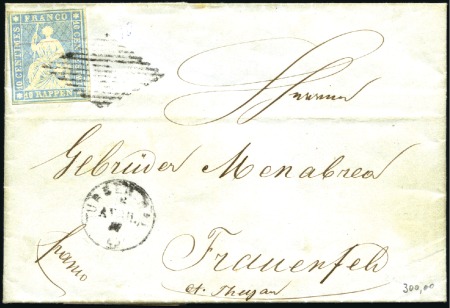 Stamp of Switzerland / Schweiz » Sitzende Helvetia Ungezähnt » 1856-57 Berner Druck (II) 10Rp milchblau, mit Raute entwertet auf Faltbrief 