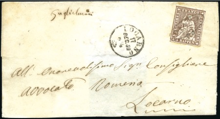 Stamp of Switzerland / Schweiz » Sitzende Helvetia Ungezähnt » 1856-57 Berner Druck (II) 5Rp braun, entwertet mit Strahlenstempel CEVIO auf