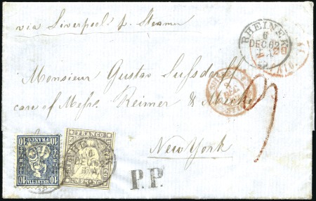 Stamp of Switzerland / Schweiz » Sitzende Helvetia Ungezähnt » 1856-57 Berner Druck (III) 1Fr violettgrau zusammen mit Sitzende Helvetia gez