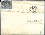 Stamp of Switzerland / Schweiz » Sitzende Helvetia Ungezähnt » III. Periode, dünnes Seidenpapier 10Rp blau, weissrandiges Stück entwertet Raute auf