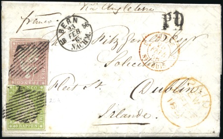 Stamp of Switzerland / Schweiz » Sitzende Helvetia Ungezähnt » Münchner Druck, 2. Auflage 40Rp hellgrün + 15Rp rosa (Berner Druck I) entwert