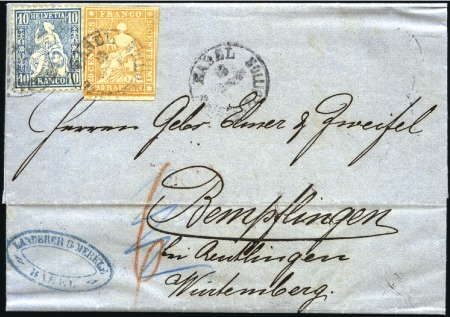 Stamp of Switzerland / Schweiz » Sitzende Helvetia Ungezähnt » 1857-62 Berner Druck, Dickes Papier 20Rp orange zusammen mit Sitzende Helvetia gezähnt