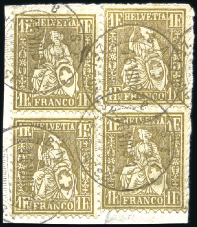 Stamp of Switzerland / Schweiz » Sitzende Helvetia Gezaehnt » Briefmarken 1862 1Fr golden, zwei zusammen verwendete Paare auf Bri