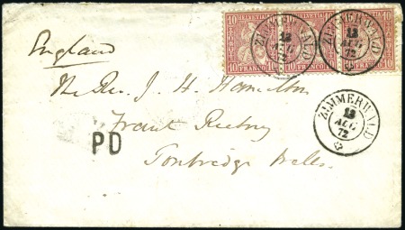 ENGLAND 1872: 10C rot waagr. Dreierstreifen entwer