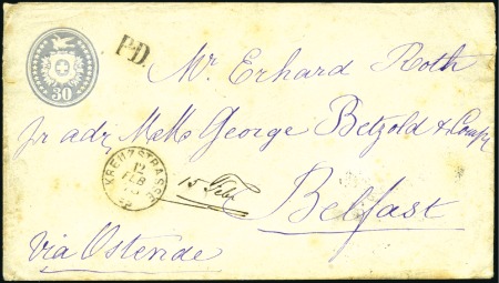 IRLAND (Nord) 1873: 30C blau Tüblibrief entwertet 