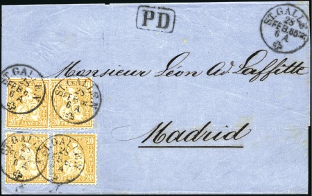 Stamp of Switzerland / Schweiz » Sitzende Helvetia Gezaehnt » Destinationen SPANIEN 1865: Vier 20C orange entwertet ST.GALLEN 
