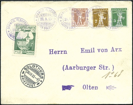 1913 Vorläufer Laufen 50C grün auf Brief nach Olte