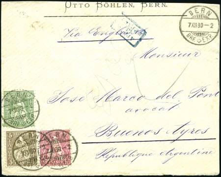 ARGENTINIEN 1880: 25C grün, 10C rot und 5C braun, 