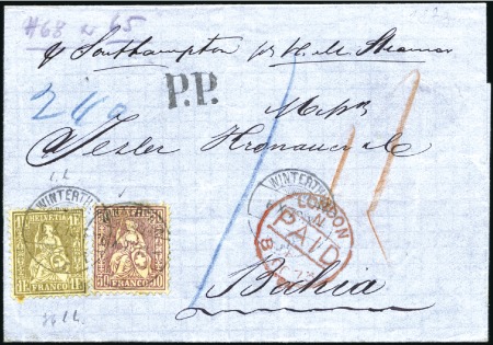 BRASILIEN 1873: 1Fr golden und 50C lila, weisses P