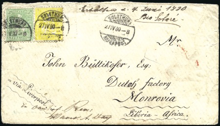 LIBERIA 1880: 25C grün und 15C gelb, weisses Papie