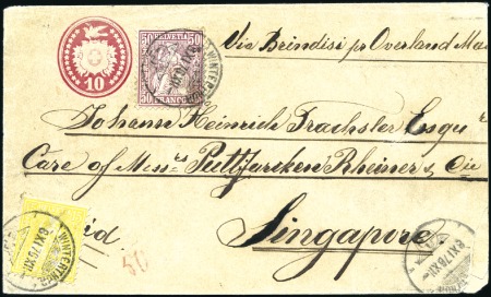 Stamp of Switzerland / Schweiz » Sitzende Helvetia Gezaehnt » Destinationen SINGAPORE 1876: 50C lila und 15C gelb entwertet WI
