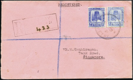 1931 (Oct 18) Envelope sent registered to Singapor