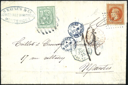 Stamp of Uruguay 1870 (Jun 20) Entire from Montevideo to France wit