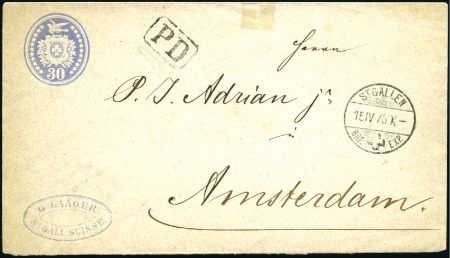 Stamp of Switzerland / Schweiz » Sitzende Helvetia Gezaehnt » Destinationen NIEDERLANDE 1875: 30C Tüblibrief entwertet ST.GALL