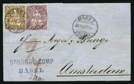 Stamp of Switzerland / Schweiz » Sitzende Helvetia Gezaehnt » Destinationen NIEDERLANDE 1865-67: Zwei Faltbriefe, 40C grün + 1