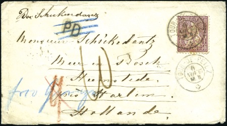 Stamp of Switzerland / Schweiz » Sitzende Helvetia Gezaehnt » Destinationen NIEDERLANDE 1867: 50C lila entwertet TOUR-DE-PEILZ