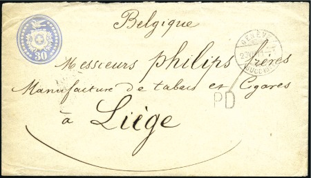 BELGIEN 1871: 30C Tüblibrief entwertet GENÈVE 23 V