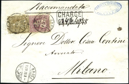 ITALIEN 1875: 1Fr golden und 50C lila entwertet BA