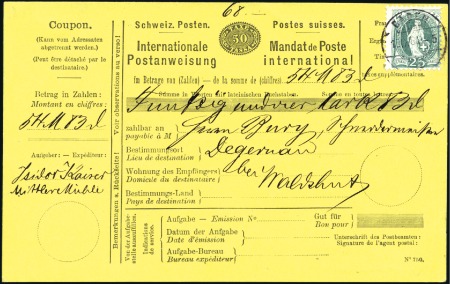 Stamp of Switzerland / Schweiz » Ganzsachen » Postanweisungen - Postkarten 1882 Internationale Postanweisung 50C schwarz auf 
