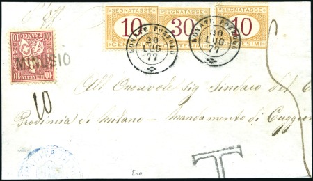 ITALIEN 1877: 10C rot entwertet mit Stabstempel MI