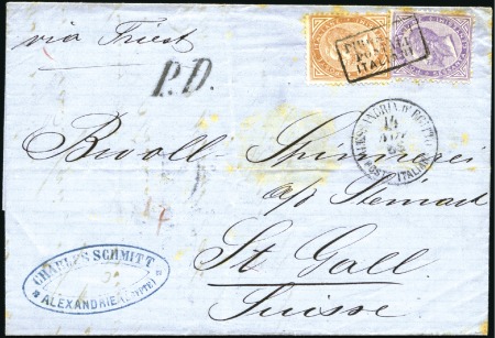 Stamp of Egypt » Italian Post Offices 1865 (Nov 14) Wrapper from Alexandria to Switzerla