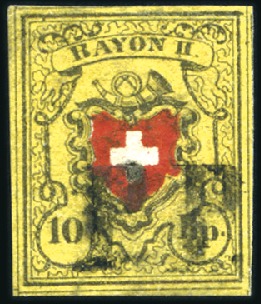 Stamp of Switzerland / Schweiz » Rayonmarken » Rayon II, gelb, ohne Kreuzeinfassung (STEIN A 1) Type 21 A1/O entwertet PP (AW Nr. 243), überrandig