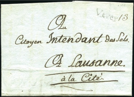Stamp of Switzerland / Schweiz » Vorphilatelie 1799 Faltbrief nach Lausanne mit Langstempel VEVEY