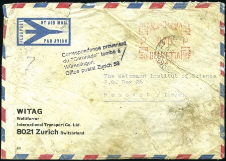 1970 Flugpostbrief von Zürich nach Israel, wegen U