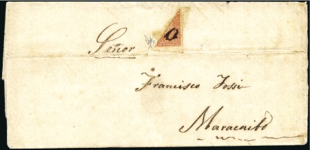 Stamp of Venezuela 1859 2r red bisect on cover to Maracaibo, fine, ve
