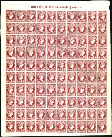 1856 4c Carmine in complete sheet of 100 with top 