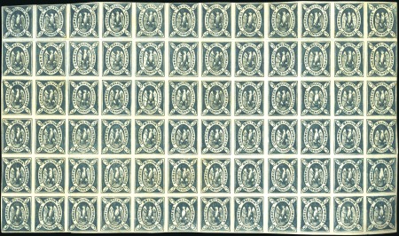 1867 5c bluish green in complete sheet of 72 (at b