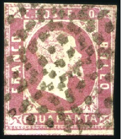 1851 40C rose, used, faults but rare adhesive, cer