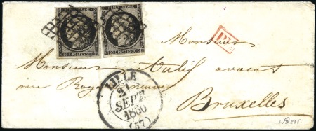 Stamp of France 1850 Petite enveloppe pour Bruxelles avec 20c noir