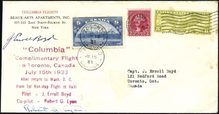 1933 Columbia Complimentary flight to Canada with 