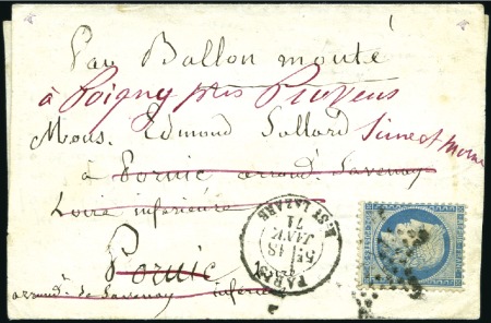 1871 Ballon monté avec 20c Siège pour Pornic et ré