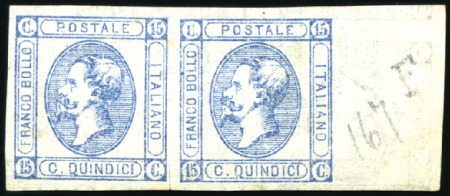 1863 15C litho in horizontal right margin pair on 